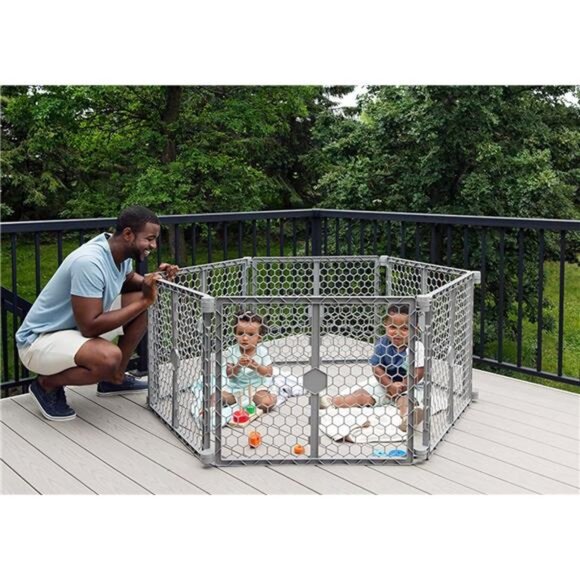 Plastic 192-Inch Super Wide Adjustable Baby Gate and Play Yard, 2-In-1,Bonus Kit - Picture 4 of 7